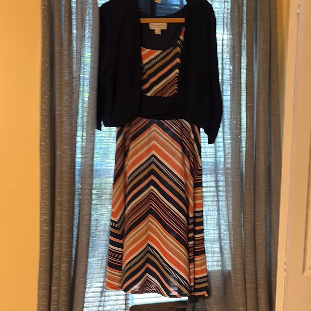 Striped Multicolor Dress with Black Jacket